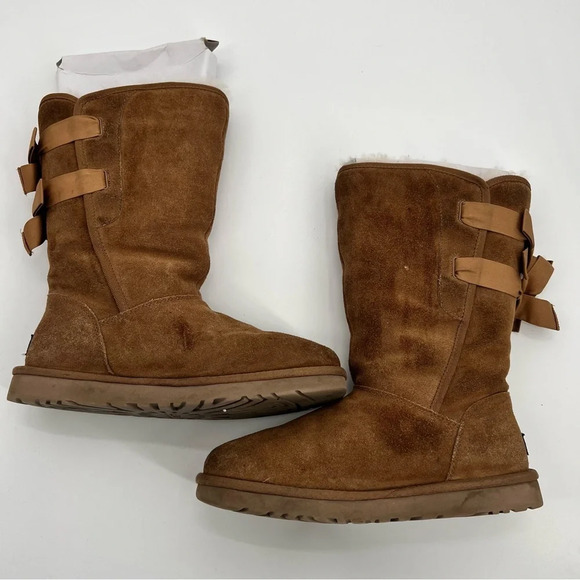 UGG Allegra Bow II Chestnut Boots Sheepskin Women’s Size 9 Suede Wool Boots - Picture 6 of 10